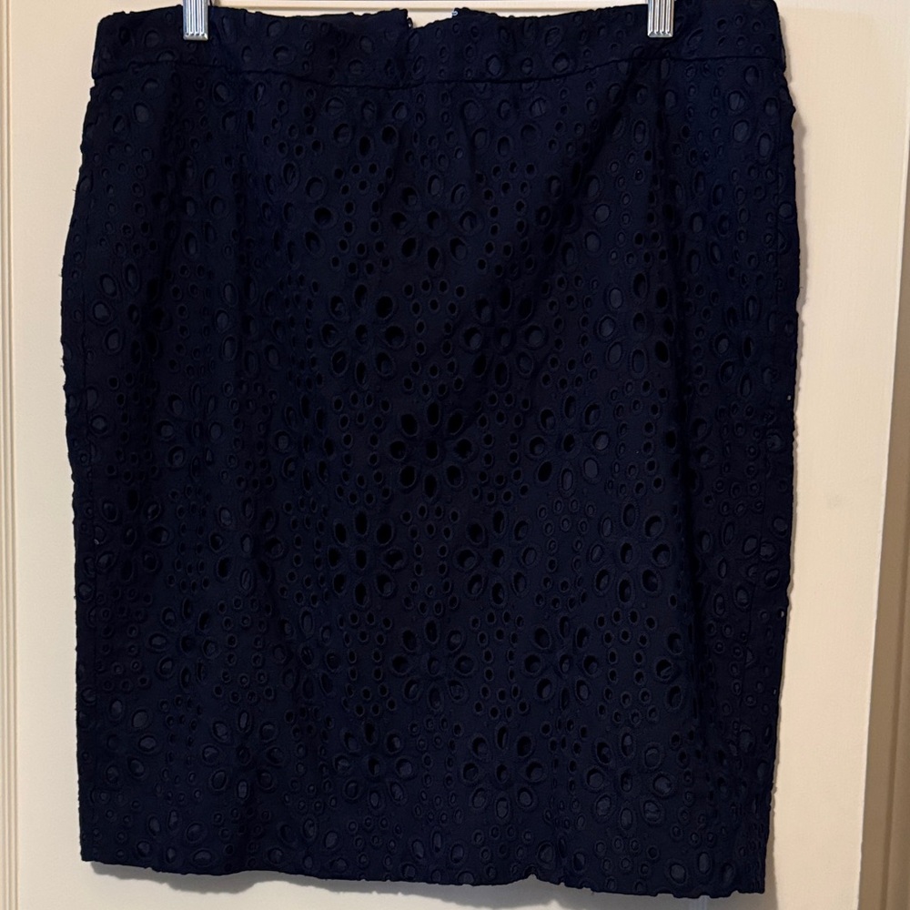 J. Crew Dark Blue Floral Eyelet NWOT Pencil Skirt